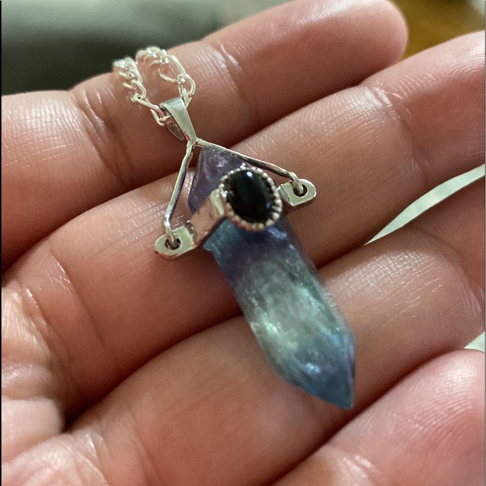 RAINBOW FLUORITE STERLING SILVER NECKLACE